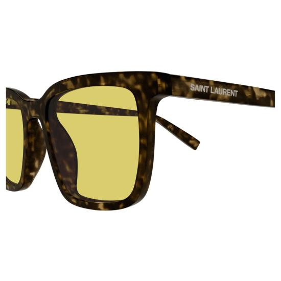26SS 생로랑 선글라스 호피무늬 프레임에 노란색 렌즈가 달린 사각 프레임 - SAINT LAURENT