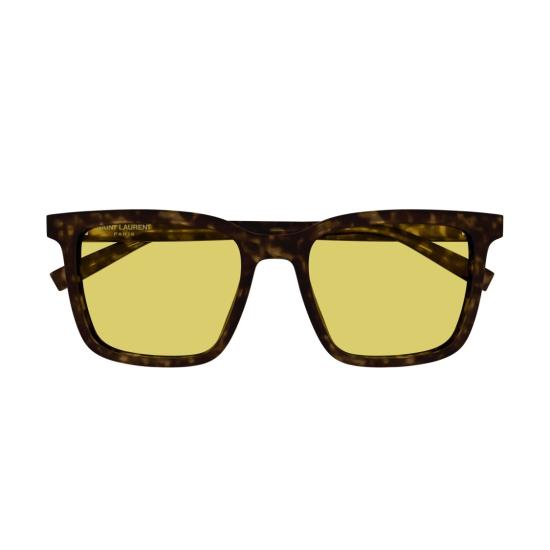 26SS 생로랑 선글라스 호피무늬 프레임에 노란색 렌즈가 달린 사각 프레임