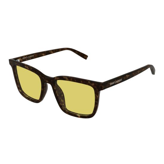 26SS 생로랑 선글라스 호피무늬 프레임에 노란색 렌즈가 달린 사각 프레임 - SAINT LAURENT