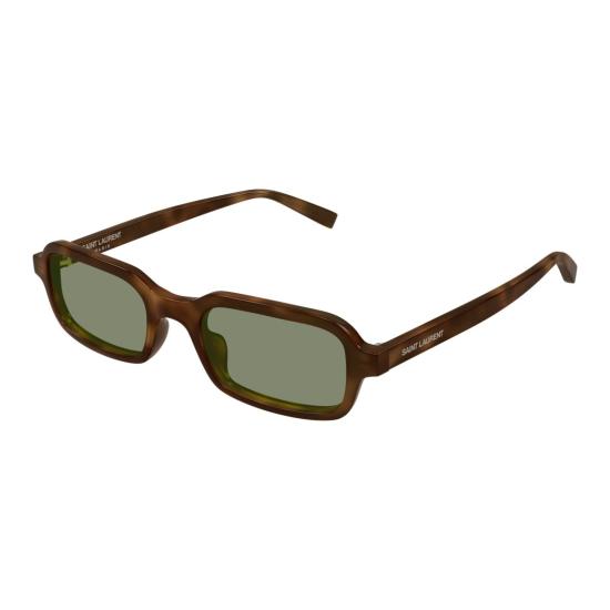 26SS 생로랑 선글라스 녹색 렌즈가 달린 직사각형 호피무늬 - SAINT LAURENT