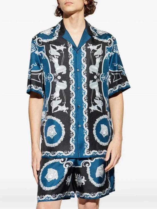 26SS 베르사체 반팔 셔츠 10039261A16096 5BE50 BLACK PETROL BLUE - VERSACE