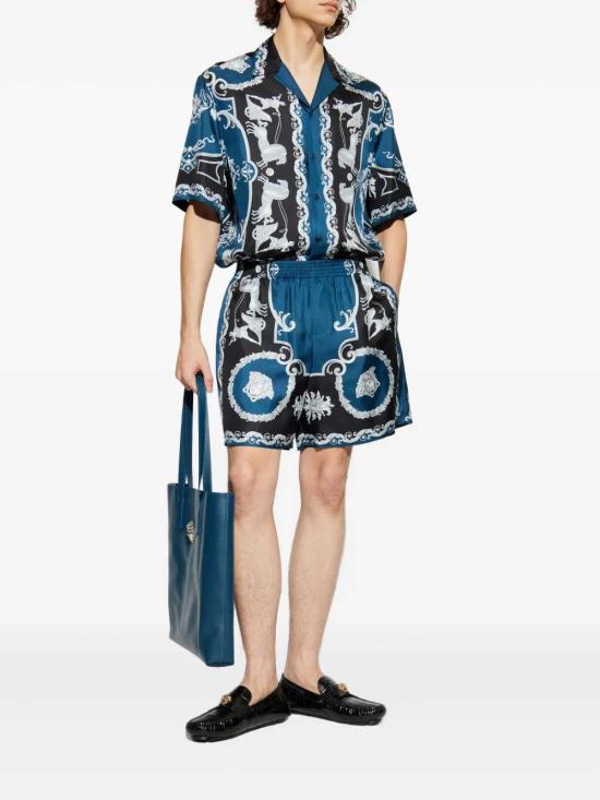 26SS 베르사체 반팔 셔츠 10039261A16096 5BE50 BLACK PETROL BLUE - VERSACE