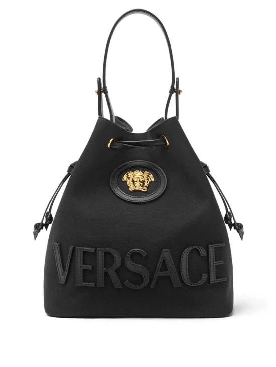 26SS 베르사체 라 메두사 캔버스 버킷 백 10182971A13868 1B00V BLACK VERSACE GOLD