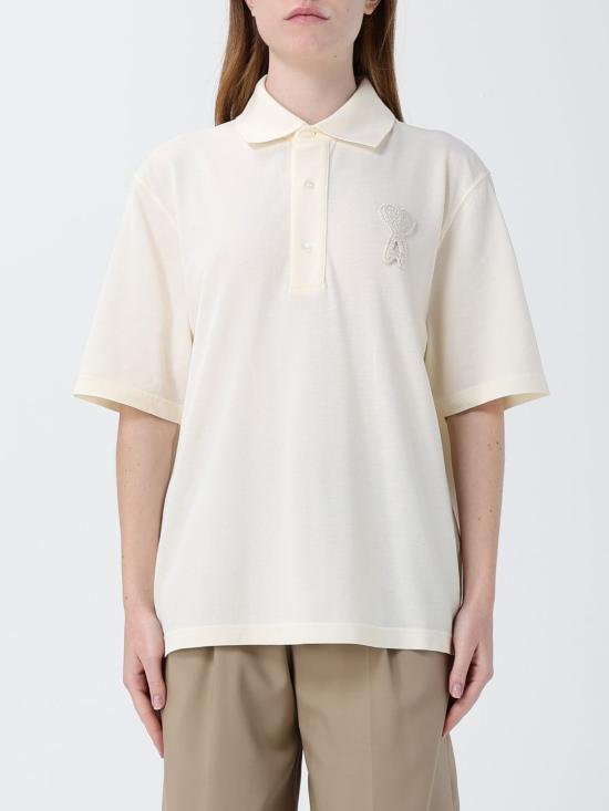 26SS 아미 톤온톤 하트 로고 코튼 패치 폴로 셔츠 UPL428JE0221 136 Beige