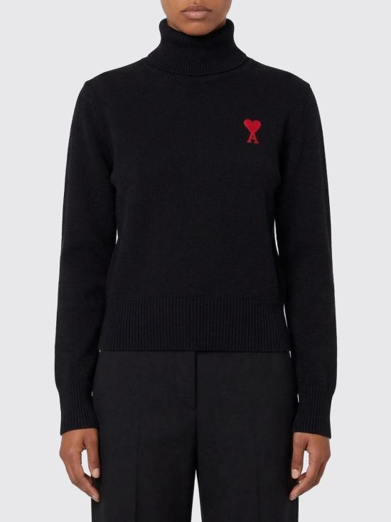 26SS 아미 스몰 하트 로고 울 터틀넥 스웨터 FKS827001 009 Black