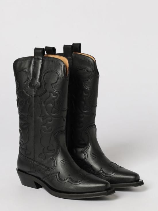 26SS 가니 미드 샤프트 엠브로이더리 웨스턴 부츠 S3110 004 Black - GANNI