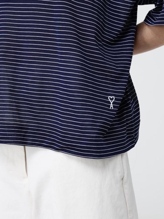 26SS 아미 코튼 스트라이프 아미 드 하트 폴로 잉크 UPL422JE0212A 044 Blue - AMI