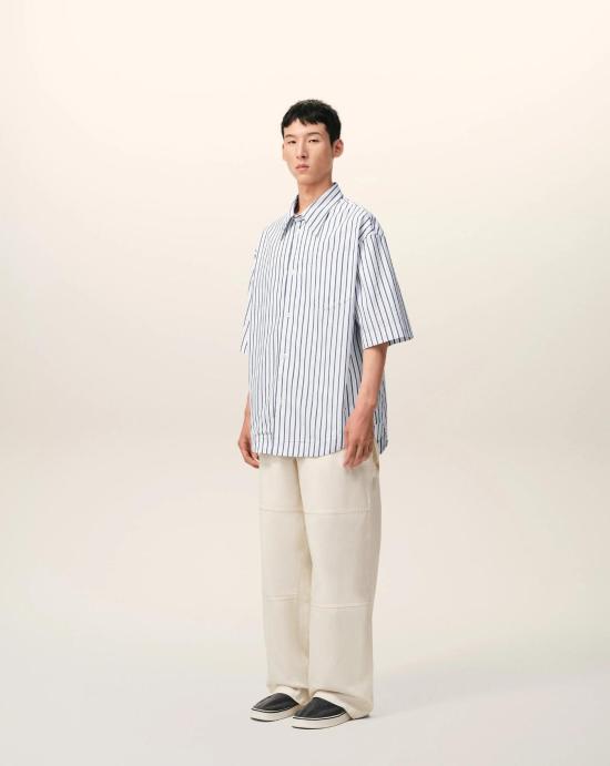 26SS 아미 스트라이프 코튼 숏슬리브 아미 드 하트 와이드 셔츠 USH809 CO0220 A074 WHITE INK DOM - AMI