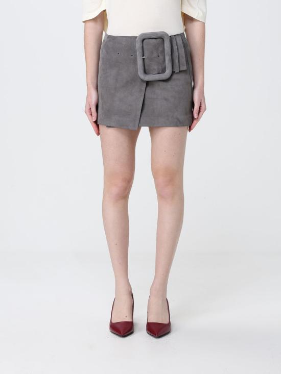 26SS 아미 고트 레더 빅 버클 벨티드 미니 스커트 FSK464LH00590 516 Grey