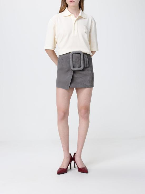 26SS 아미 고트 레더 빅 버클 벨티드 미니 스커트 FSK464LH00590 516 Grey - AMI