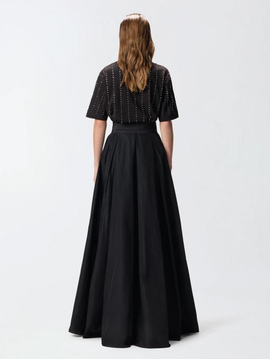 26SS 핑코 롱 스커트 Gonna Lunga a Portafoglio in Taffetà Nero - PINKO