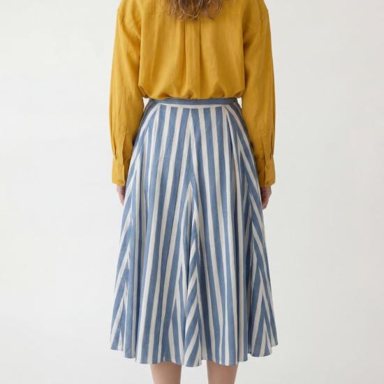  LADDER x WOC 롱 스커트 래더 X WOC 오피스 스커트 블루 씨 스트라이프 - OTHER BRANDS