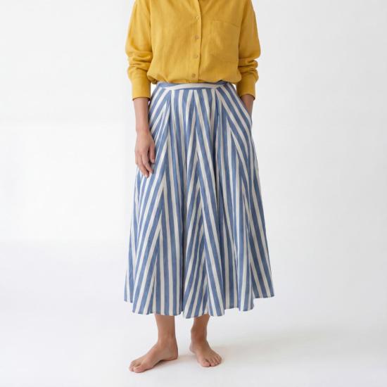  LADDER x WOC 롱 스커트 래더 X WOC 오피스 스커트 블루 씨 스트라이프