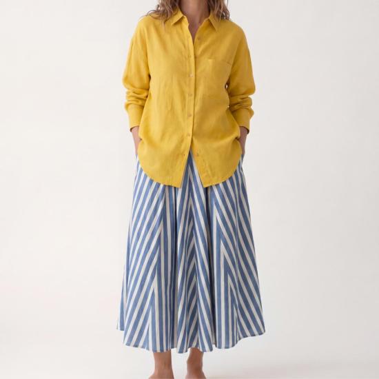  LADDER x WOC 롱 스커트 래더 X WOC 오피스 스커트 블루 씨 스트라이프 - OTHER BRANDS