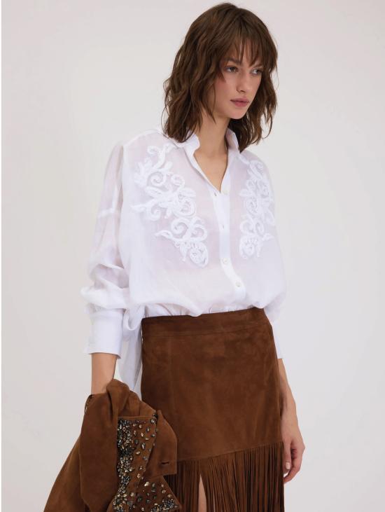 26SS 에르마노 피렌제 셔츠 Popeline di Cotone con Ricamo Bianco의 카미시아