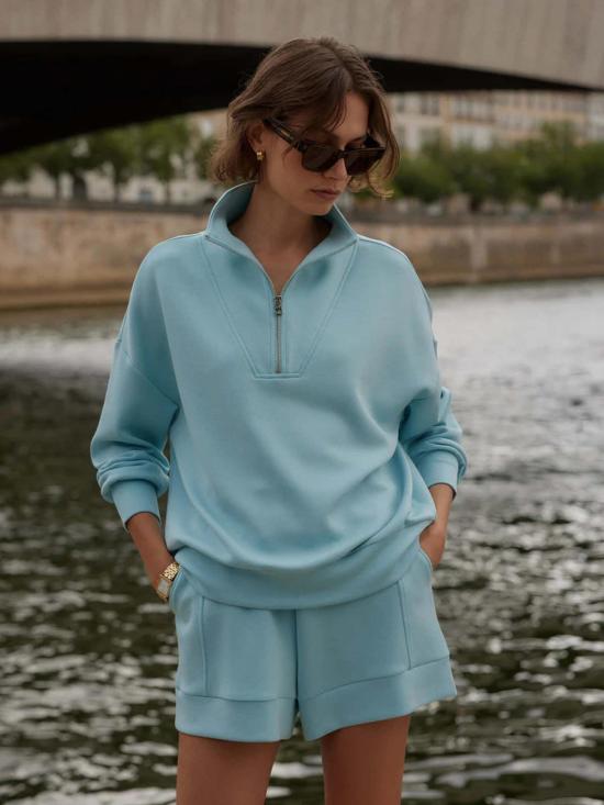  발리 스웨터 바를리 홀리 하프 집업 스웨트 포슬린 블루 - VARLEY