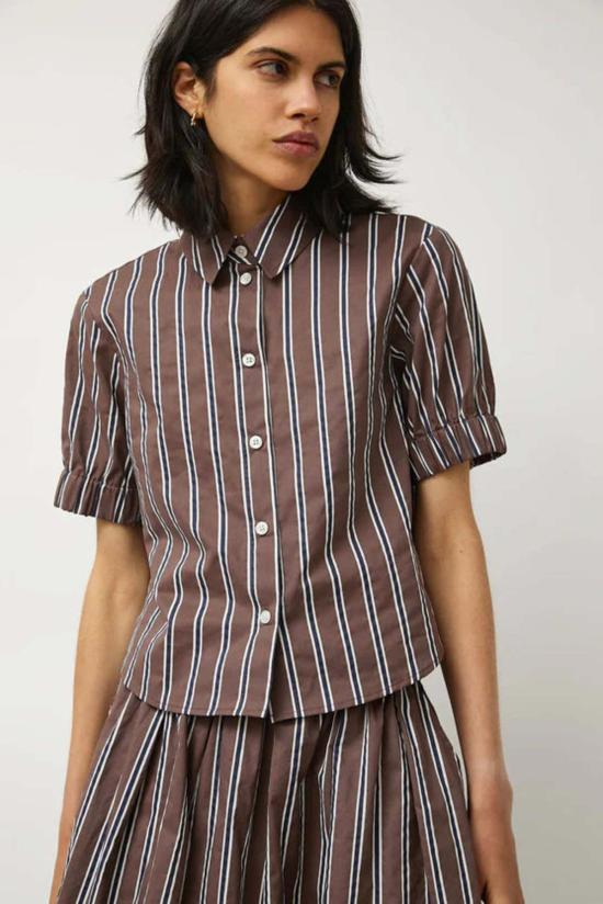  No. 6 Store 블라우스 6번 매장 클로에 탑 캠브리지 브라운 스트라이프