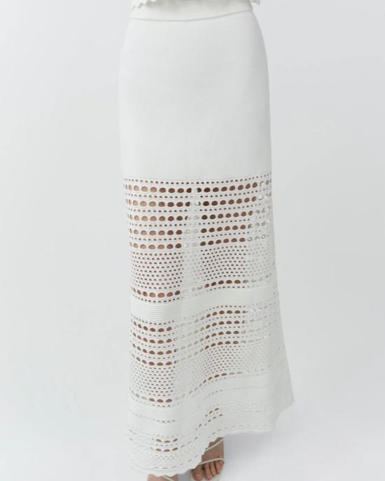  조나단 심카이 롱 스커트 웨슬리 오픈 스티치 니트 미디 스커트 아이보리 - JONATHAN SIMKHAI