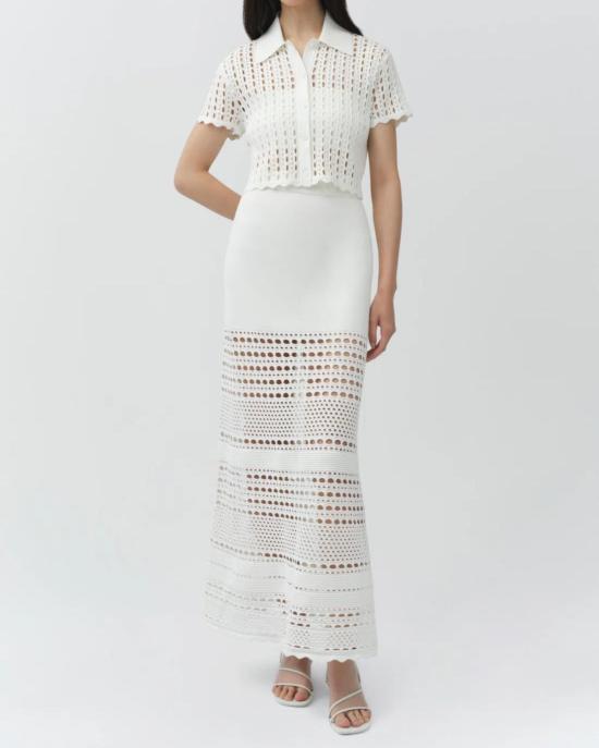  조나단 심카이 롱 스커트 웨슬리 오픈 스티치 니트 미디 스커트 아이보리 - JONATHAN SIMKHAI