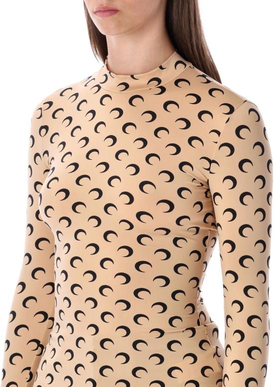 26SS 마린세르 문 프린티드 저지 세컨드 스킨 하이넥 탑 WTS005ACJER0001TA10 BEIGE - MARINE SERRE