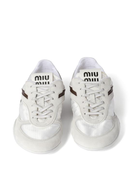 26SS 미우미우 짐나지움 테크니컬 소재 및 스웨이드 스니커즈 5E428E 71LF0X97 Bianco - MIU MIU