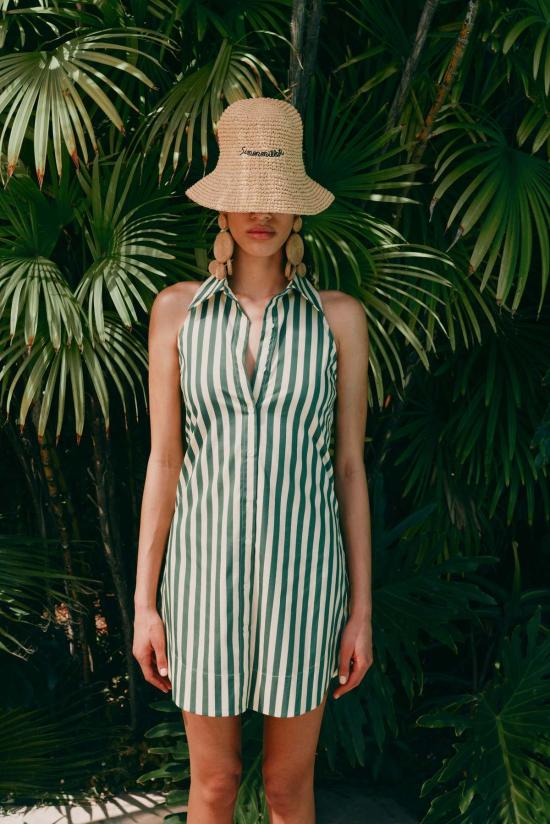  사이먼밀러 숏 원피스 사이먼 밀러 로흐 민소매 미니 드레스, 구미 그린/에크루 - SIMONMILLER