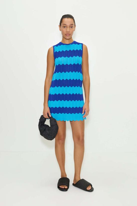  사이먼밀러 숏 원피스 사이먼 밀러 모지 니트 미니 드레스 블루 토널 웨이브 스트라이프