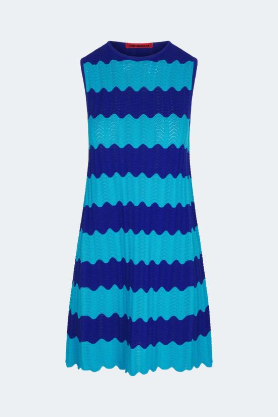  사이먼밀러 숏 원피스 사이먼 밀러 모지 니트 미니 드레스 블루 토널 웨이브 스트라이프 - SIMONMILLER
