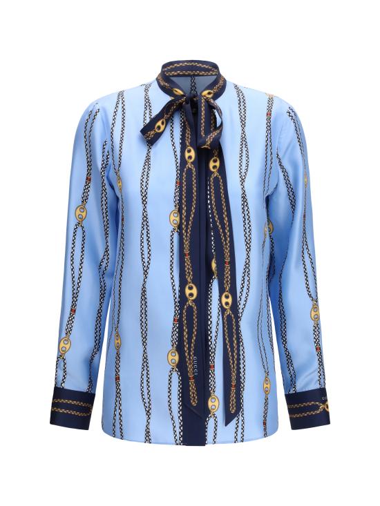 26SS 구찌 프린트 실크 트윌 셔츠 856109ZAUK5 4061 LIGHT BLUE