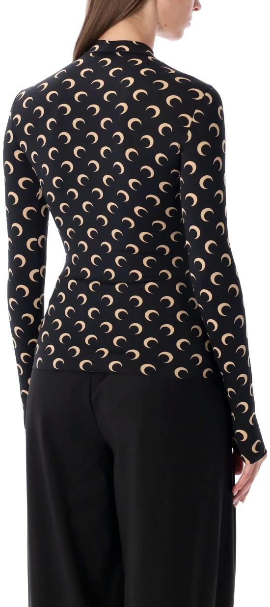 26SS 마린세르 문 프린티드 저지 세컨드 스킨 하이넥 탑 WTS005ACJER0001IT99 BLACK - MARINE SERRE