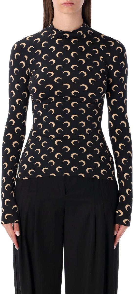 26SS 마린세르 문 프린티드 저지 세컨드 스킨 하이넥 탑 WTS005ACJER0001IT99 BLACK - MARINE SERRE