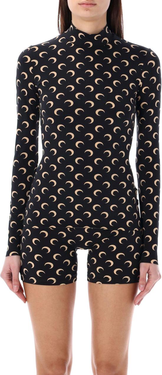 26SS 마린세르 문 프린티드 저지 세컨드 스킨 하이넥 탑 WTS005ACJER0001IT99 BLACK