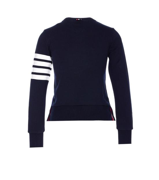  톰브라운 스웨터 톰 브라운 크루넥 패치 로고  블루 - THOM BROWNE