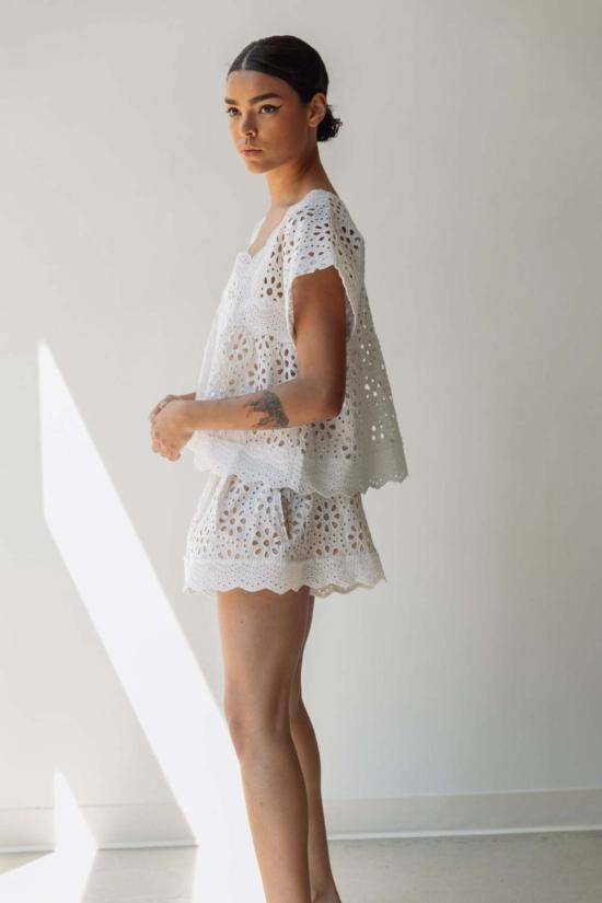  호프 포 플라워스 바이 트레이시 리스 블라우스 Hope For Flowers by Tracy Reece 스퀘어넥  화이트 아일렛 - HOPE FOR FLOWERS