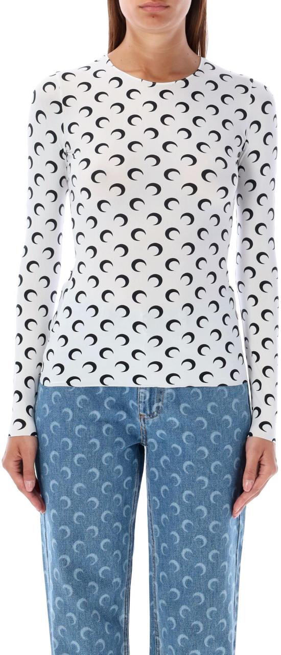 26SS 마린세르 크레센트 문 프린트 긴팔 티셔츠 WTS006ACJER0001WH00 WHITE