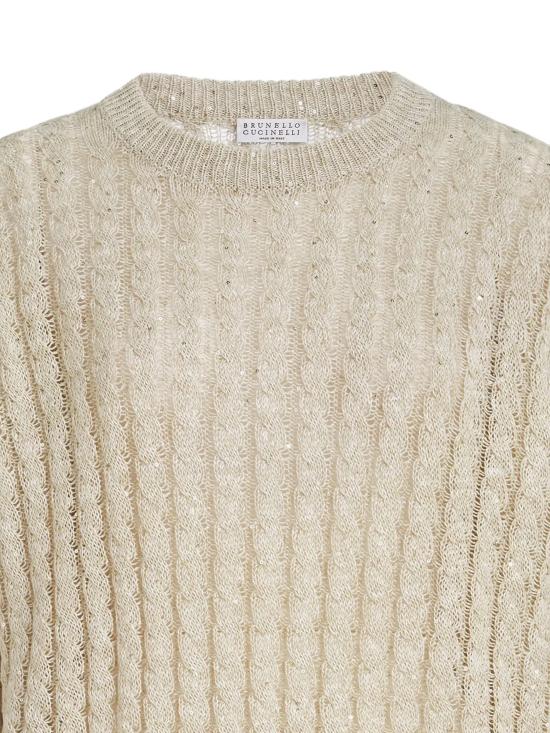 26SS 브루넬로 쿠치넬리 리넨 대즐링 케이블 오픈워크 스웨터 MCO559710 C8925 - BRUNELLO CUCINELLI