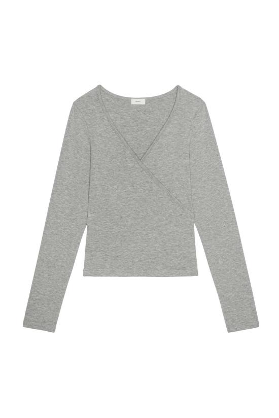  도니 긴팔 티셔츠 . 베이비 립 크로스 스트랩 긴팔 상의 헤더 그레이