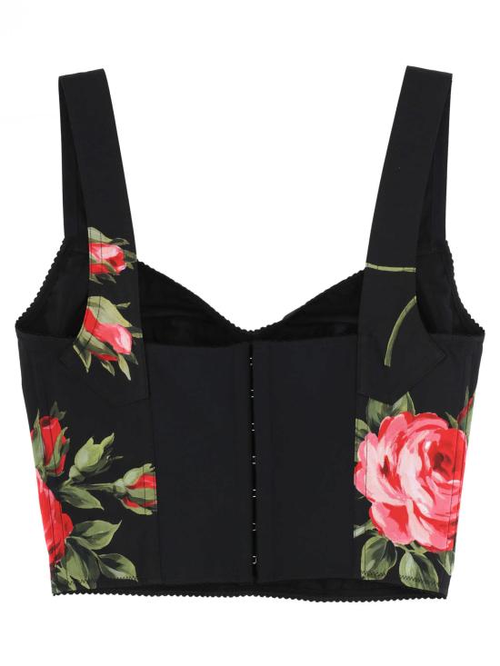 26SS 돌체앤가바나 로즈 부케 프린트 코튼 뷔스티에 탑 F7BB1T HS5UTHN5ZN Black - DOLCE & GABBANA