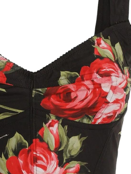 26SS 돌체앤가바나 로즈 부케 프린트 코튼 뷔스티에 탑 F7BB1T HS5UTHN5ZN Black - DOLCE & GABBANA