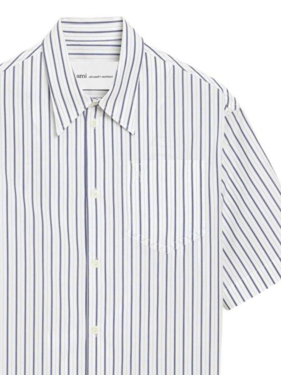 26SS 아미 스트라이프 코튼 숏슬리브 아미 드 하트 와이드 반팔 셔츠 USH809 CO0220A074 BLANC ENCRE - AMI