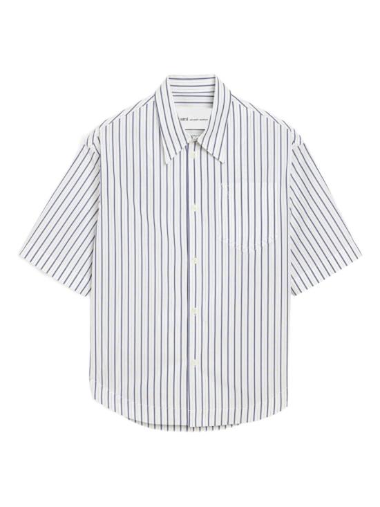 26SS 아미 스트라이프 코튼 숏슬리브 아미 드 하트 와이드 반팔 셔츠 USH809 CO0220A074 BLANC ENCRE