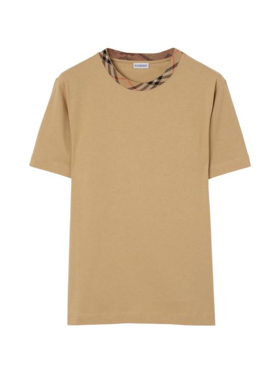 26SS 버버리 체크 트리밍 코튼 티셔츠 8125511 X Flax