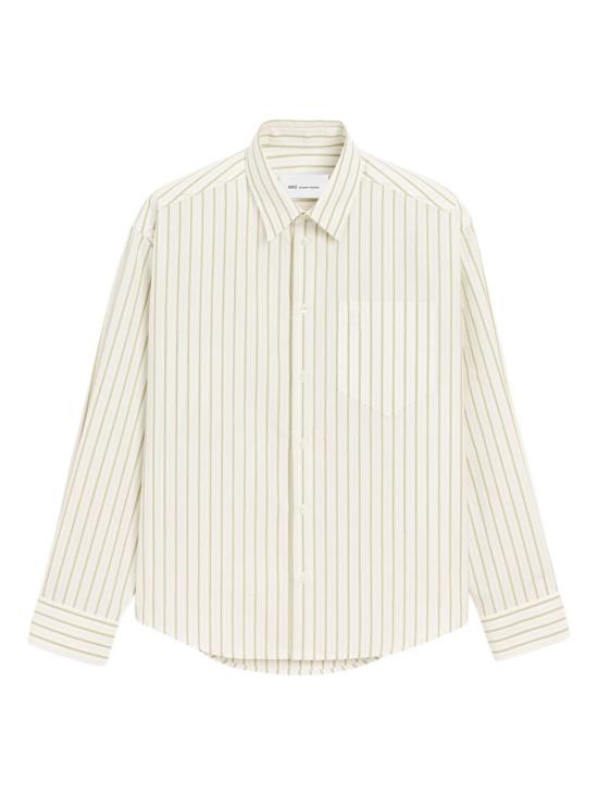 26SS 아미 스트라이프 코튼 아미 드 하트 박시 셔츠 USH766 CO0220A075 BLANC MATCHA