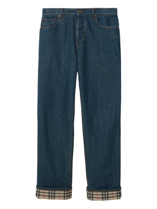 26SS 버버리 스트레이트 체크 턴업 진 8116361 X MID BLUE