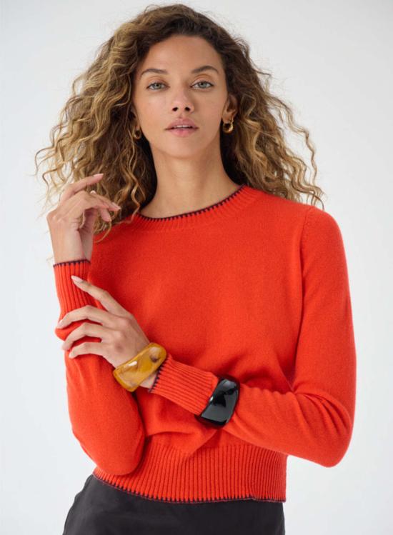  어텀 캐시미어 긴팔 티셔츠 가을 캐시미어 팁 긴팔 크루넥 스웨터