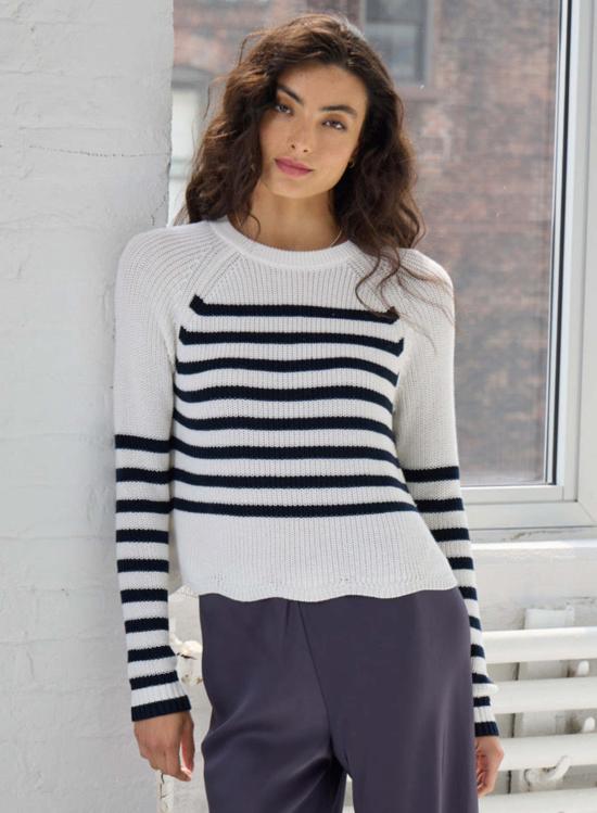  어텀 캐시미어 스웨터 가을 캐시미어 스트라이프 스캘럽 셰이커 크루
