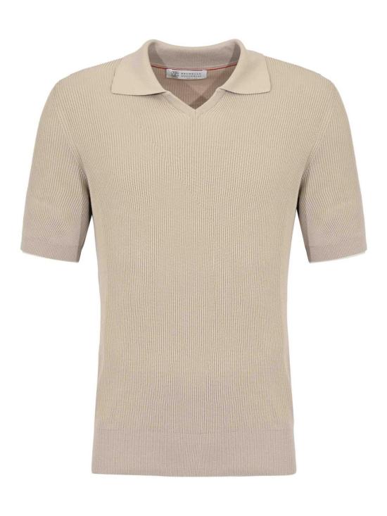 26SS 브루넬로 쿠치넬리 잉글리시 립 코튼 니트 폴로셔츠 M29400015CBD04 Beige