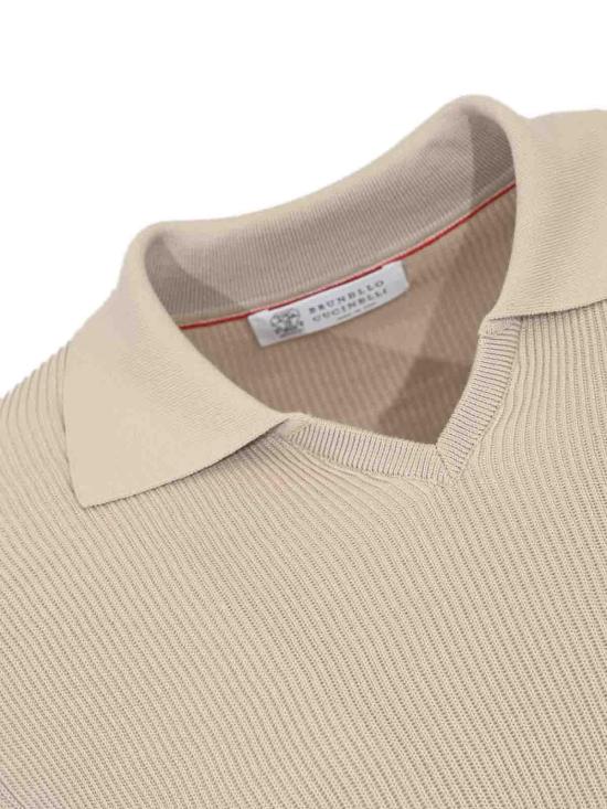 26SS 브루넬로 쿠치넬리 잉글리시 립 코튼 니트 폴로셔츠 M29400015CBD04 Beige - BRUNELLO CUCINELLI