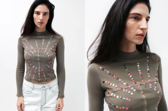  에크하우스 라타 긴팔 티셔츠 Eckhaus Latta 블링 랩 베이비 터틀넥 탑