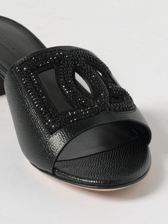 26SS 돌체앤가바나 스웨이드 라인스톤 도핀 카프스킨 뮬 CR1938A0217 8B956 Black - DOLCE & GABBANA